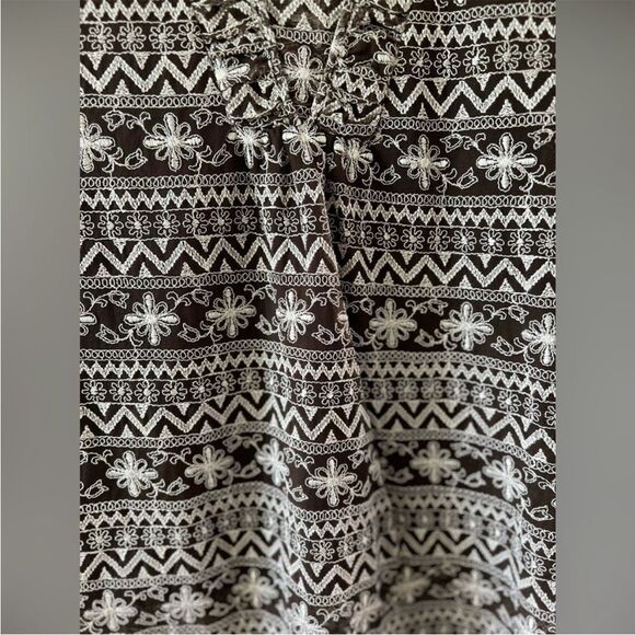 Y2K 2000s Liz Claiborne Floral Embroidered Lace Brown Layered Short Sleeve Top - Picture 8 of 11